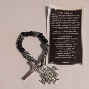 Saint Benedict Prayer Bracelet‎ with Medal & Cross – Black Bead Catholic Rosary